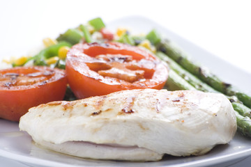 steak barbecued chicken with vegetables
