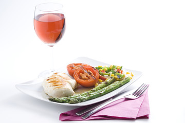 steak barbecued chicken with vegetables