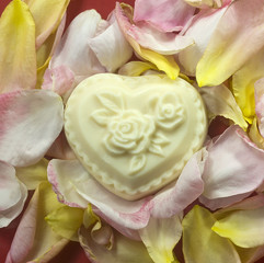 rose petals and heart shape natural soap