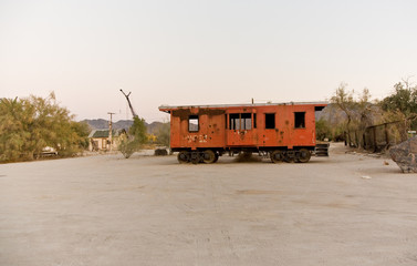 alter Eisenbahn Waggon in dem Ort Desert Center Nähe Blythe
