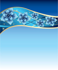 blue background with blue and gold flowers