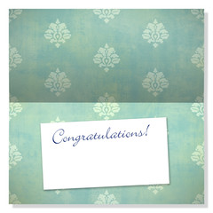 Celebration greeting card with damask pattern and label