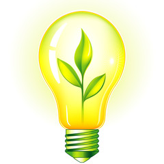 Green Light Bulb With Green Leaves