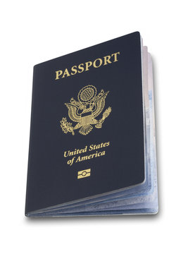 Passport partly open with clipping path