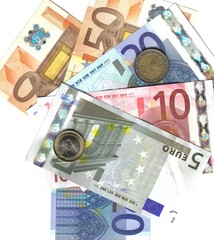 detail, euro notes and coins