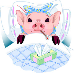 Cartoon illustration of a pig having the flu