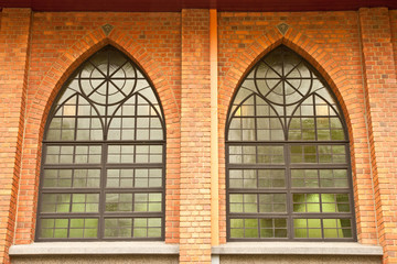 Windows of gothic style building, St.Luis church Thailand