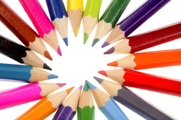 Fototapeta premium Colored pencils on white background