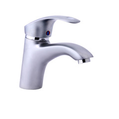 Modern stainless steel tap. Isolated on white background