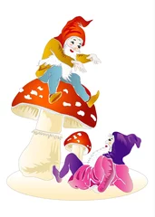 Poster Monde magique Nains avec champignon vénéneux