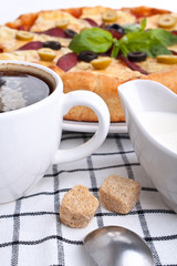 coffee and pepperoni pizza.