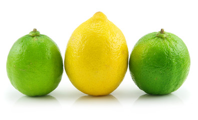 Ripe Lime and Lemon Isolated on White