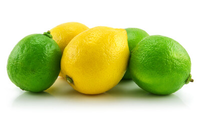 Ripe Lime and Lemon Isolated on White