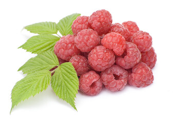Raspberries on white background