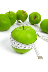 Green apples measured  the meter, sports apples