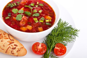 serving of vegetable red-beet soup