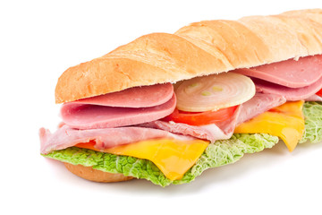 half of long white wheat baguette sandwich