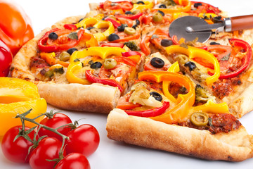 vegetable pizza sliced