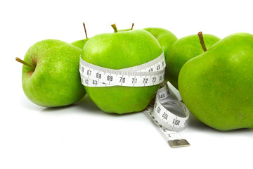 Green apples measured  the meter, sports apples