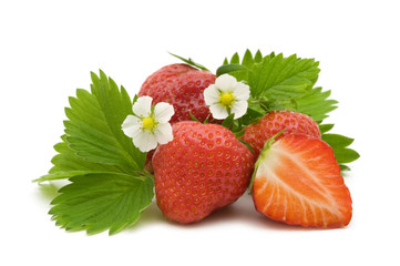 strawberries berries and flowers on white background