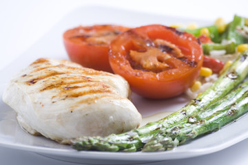 steak barbecued chicken with vegetables