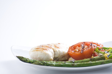 steak barbecued chicken with vegetables