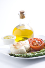 steak barbecued chicken with vegetables