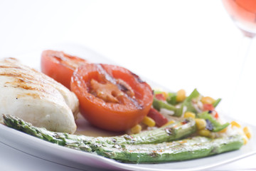 steak barbecued chicken with vegetables