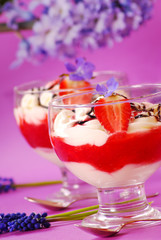 dessert with strawberry mousse and cream
