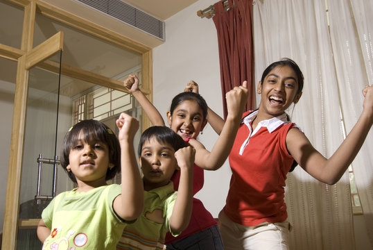 group of healthy children making expression