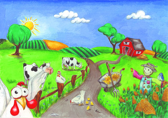 Obraz premium Farm mit Vogelscheuche
