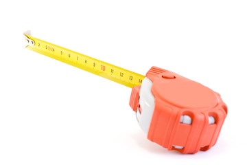 Metal ruler on the white backgroung.