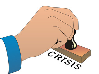 man with a hand stamp on white background