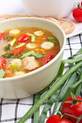 one serving of chicken and vegetable soup