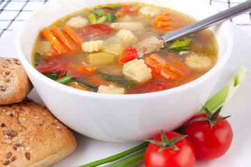 one serving of chicken and vegetable soup