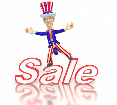 Cartoon Uncle Sam Standing On Sale Text