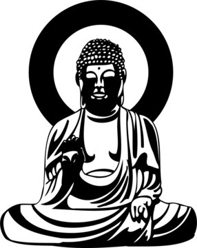 black and white buddha statue sitting clip art preview