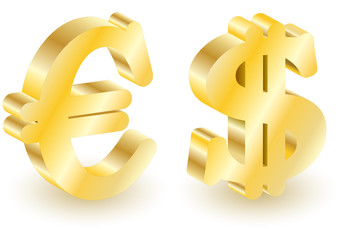 Dollar and euro money 3d symbols. Vector illustration.