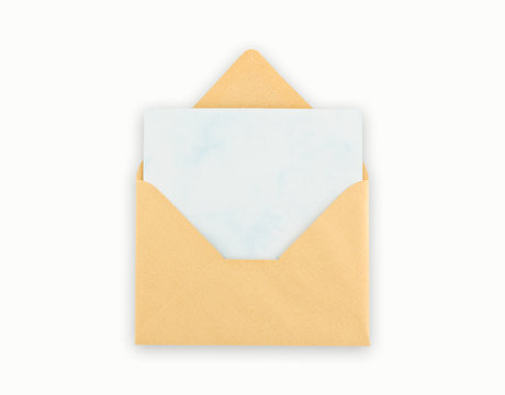 Open golden envelope with pape, clipping path.