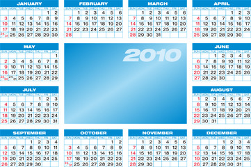 Blue Calendar for year 2010, in vector format.