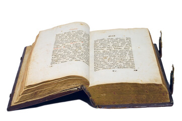 Opened old book isolated on the white