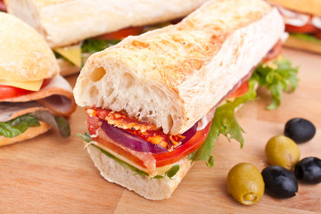 long white wheat baguette sandwich