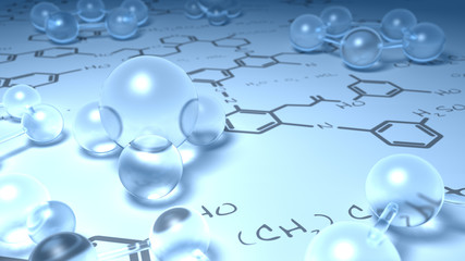 Glass molecules on a chemistry chart