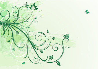 Vector illustration of green Grunge Floral Background