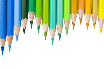 Color pencils on white background