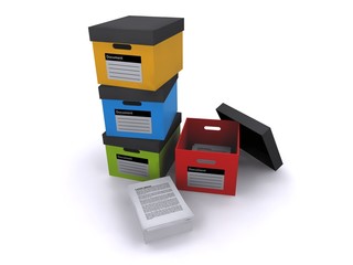 Four document storage boxes