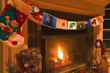 Traditional Christmas fireplace