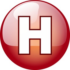 H character button - red 3d