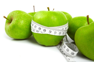 Green apples measured  the meter, sports apples