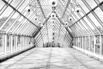 Empty black and white corridor